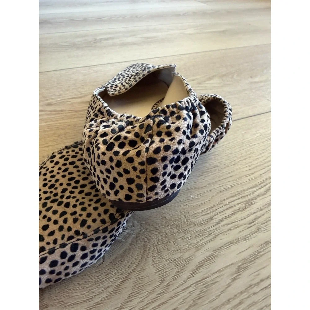 Sole Society Leopard Print Pointed Toe Scrunch Back Flats Tan Black‎ Womens 7.5